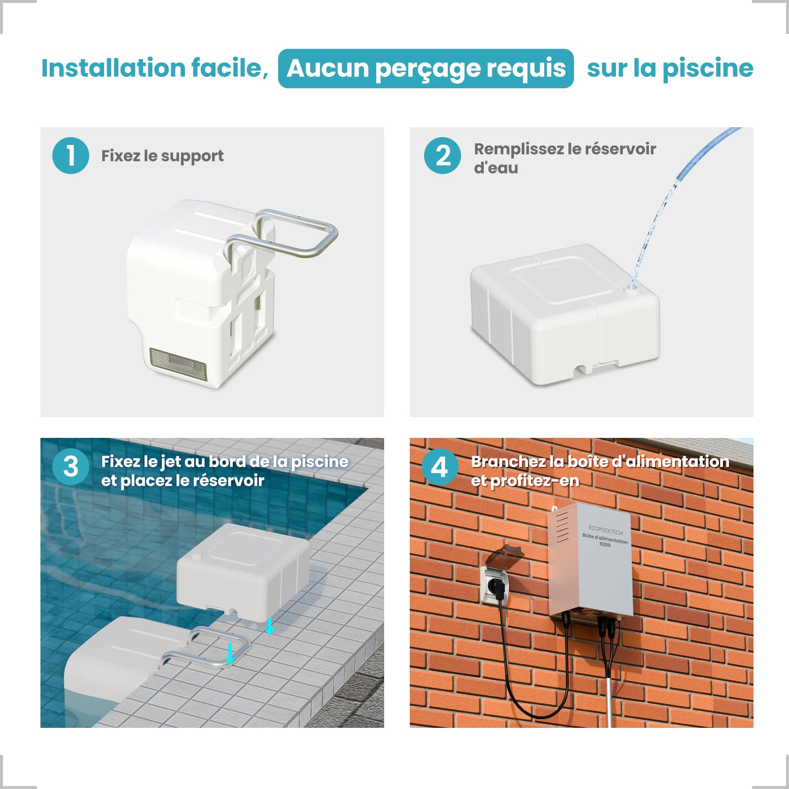 ECOPOOLTECH Nage à Contre-Courant pour Piscine enterrée, Appareil d’entraînement 30 V Basse Tension, Jet de nage réglable 9 Vitesses pour Fitness et Loisirs, R200