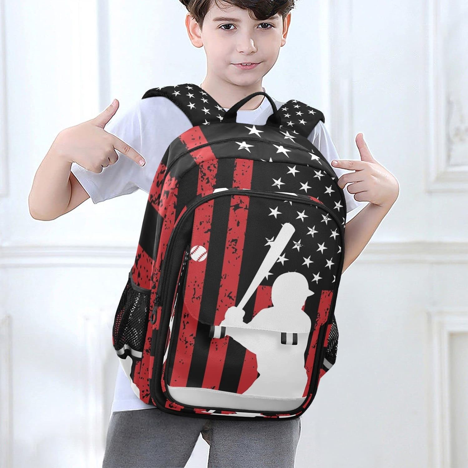 American Flag Baseball Backpack School Bag Lightweight Laptop Backpack Student Travel Daypack with Reflective Stripes
