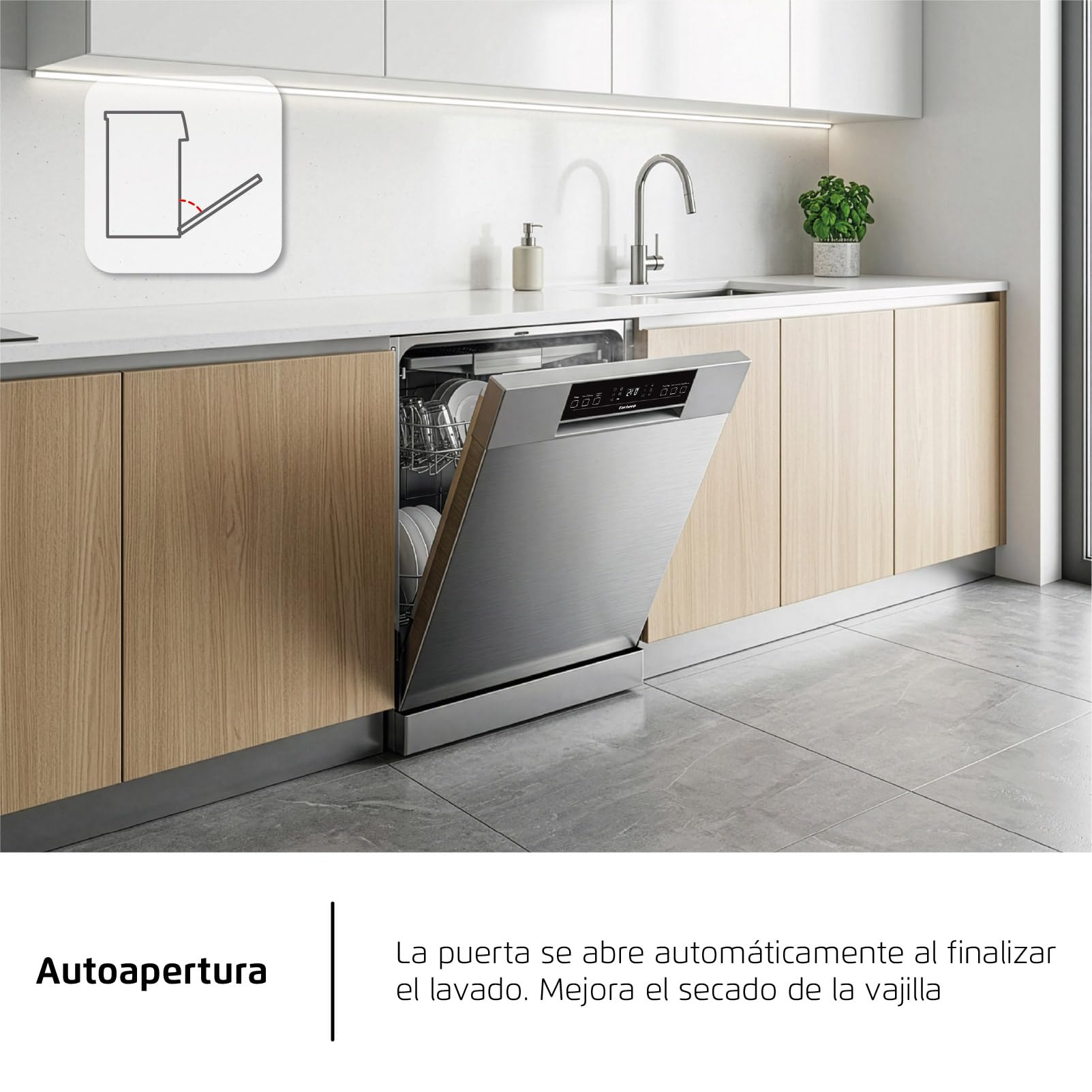 Corberó - Lavavajillas Excellence 60cm | CLVG91536X | 15 cubiertos | 6 programas | 4 Temperaturas | Display LED | Tercera Bandeja | Autoapertura y Zona Dual | Compatible con tablets 3 en 1 | Inox