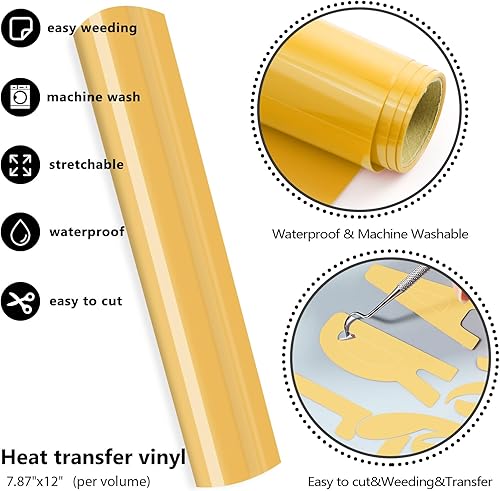Miniatura 5 de Cysincos Vinilo de transferencia de calor HTV de vinilo permanente para planchar para camisetas, ropa, sombreros, suministros de manualidades