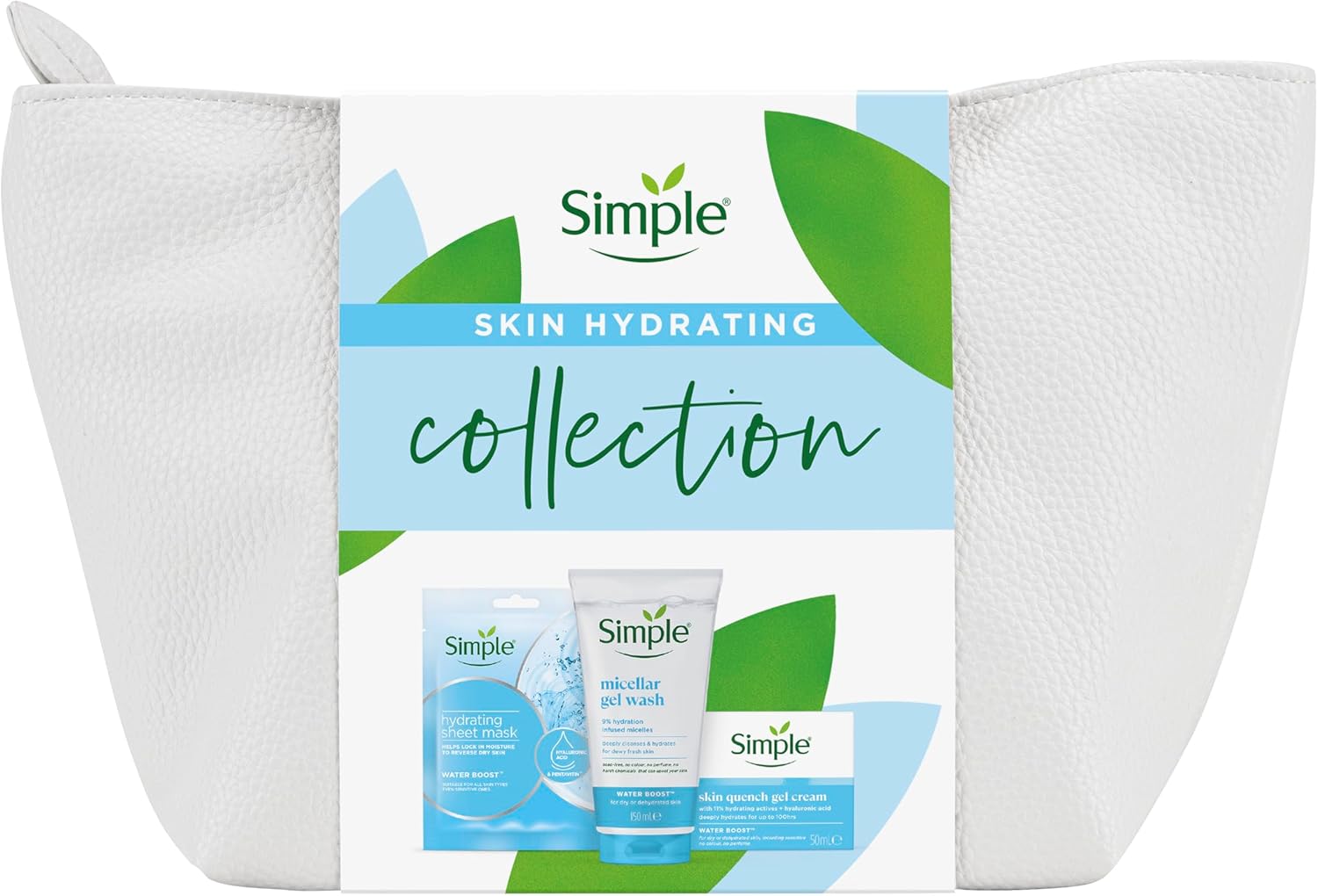 Simple Skin Hydrating Collection Gift Set of Beauty Products with a Beauty Bag Facial Wash, Sheet Mask & Moisturiser 3 piece