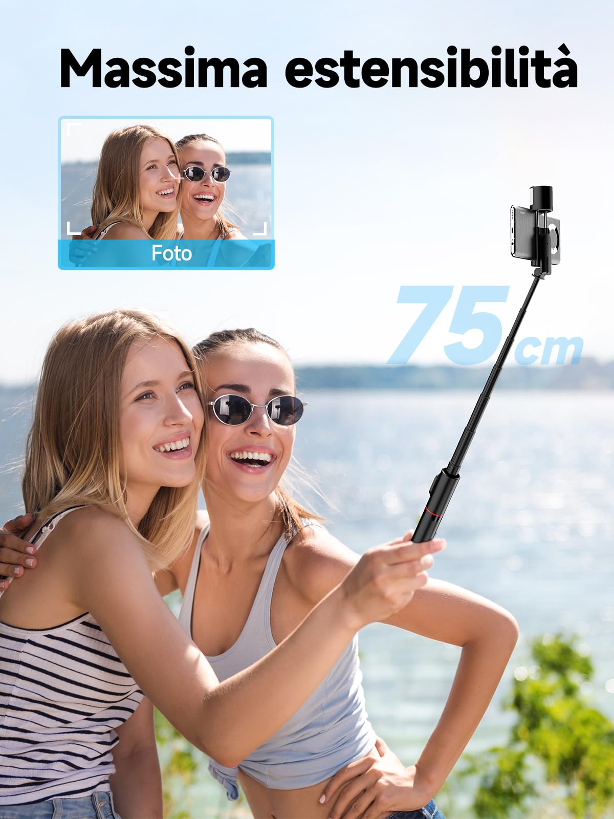 Moman Selfie Stick Treppiede con Luce di Riempimento, Q12S Treppiede Portatile Supporto per Telefono 77CM Supporto in Alluminio per Smartphone