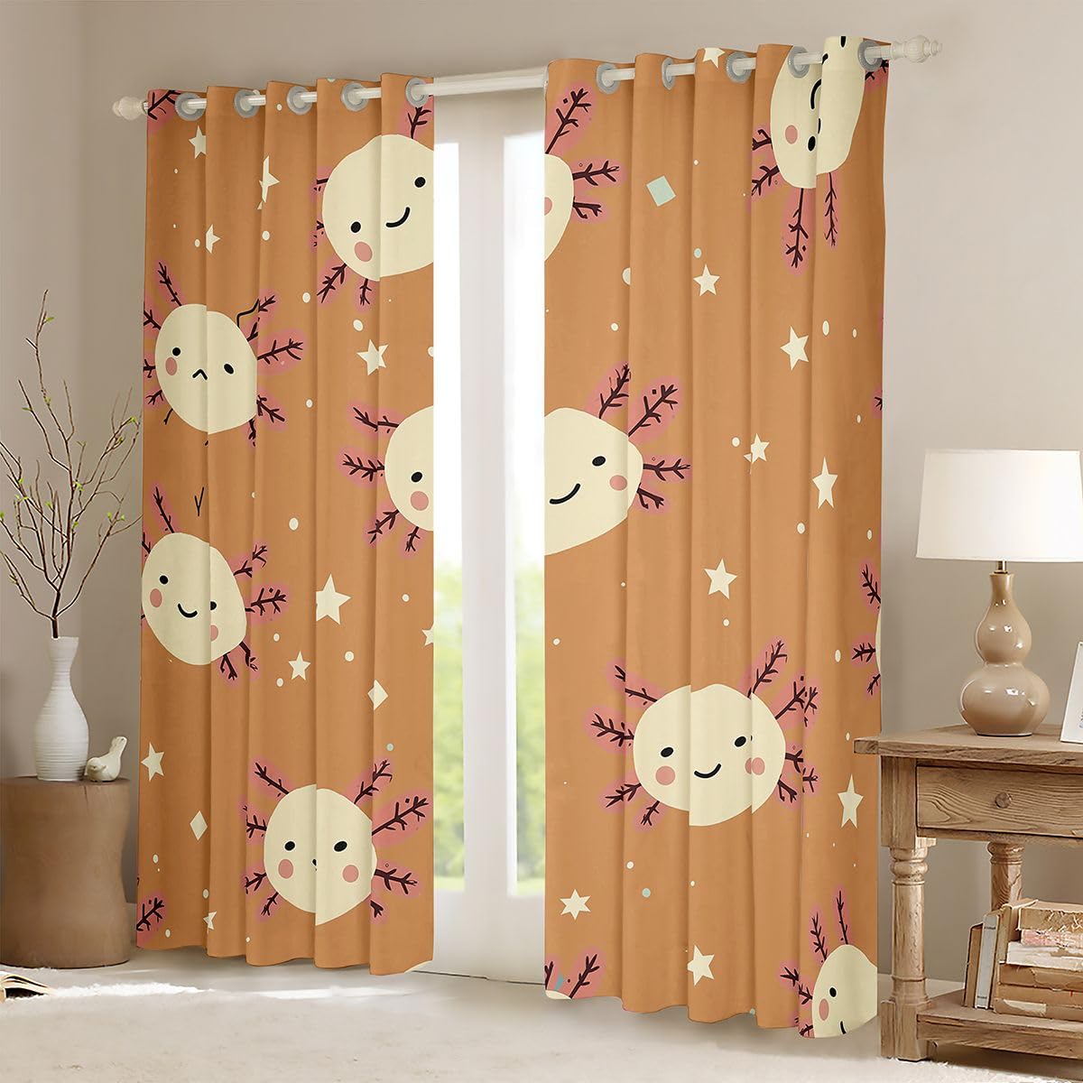 Homemissing Tende oscuranti Axolotl con stampa a stelle, tende oscuranti per camera da letto e soggiorno, decorazione a tema marino, isolamento termico, tende per finestre, 2 pannelli, 132 x 228,6 cm
