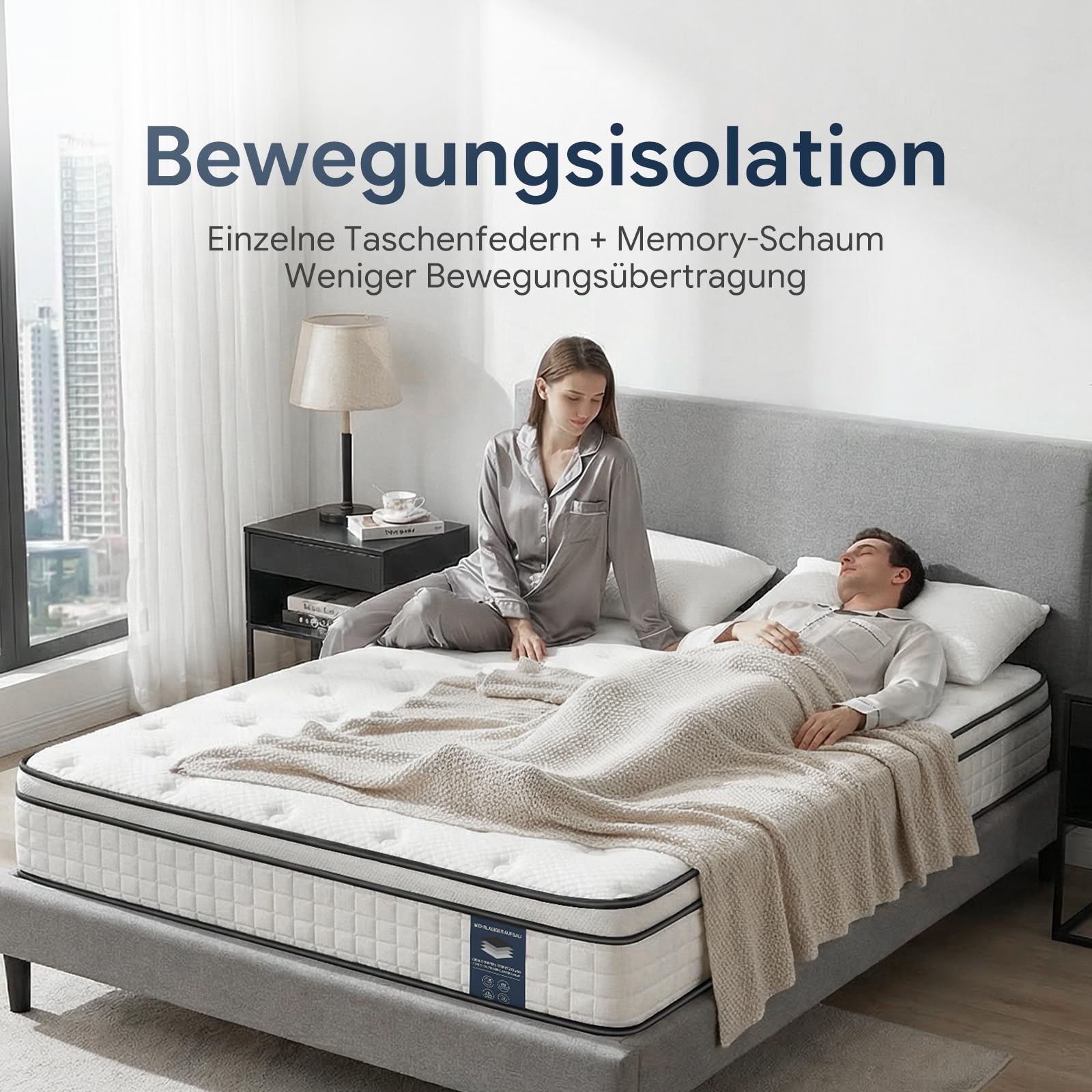 Matratze 180x200 cm Höhe 25cm, 7-Zonen Orthopädische Federkernmatratze mit Comfort Memory-Schaum Schicht, Härtegrad H3, Rückenentlastende