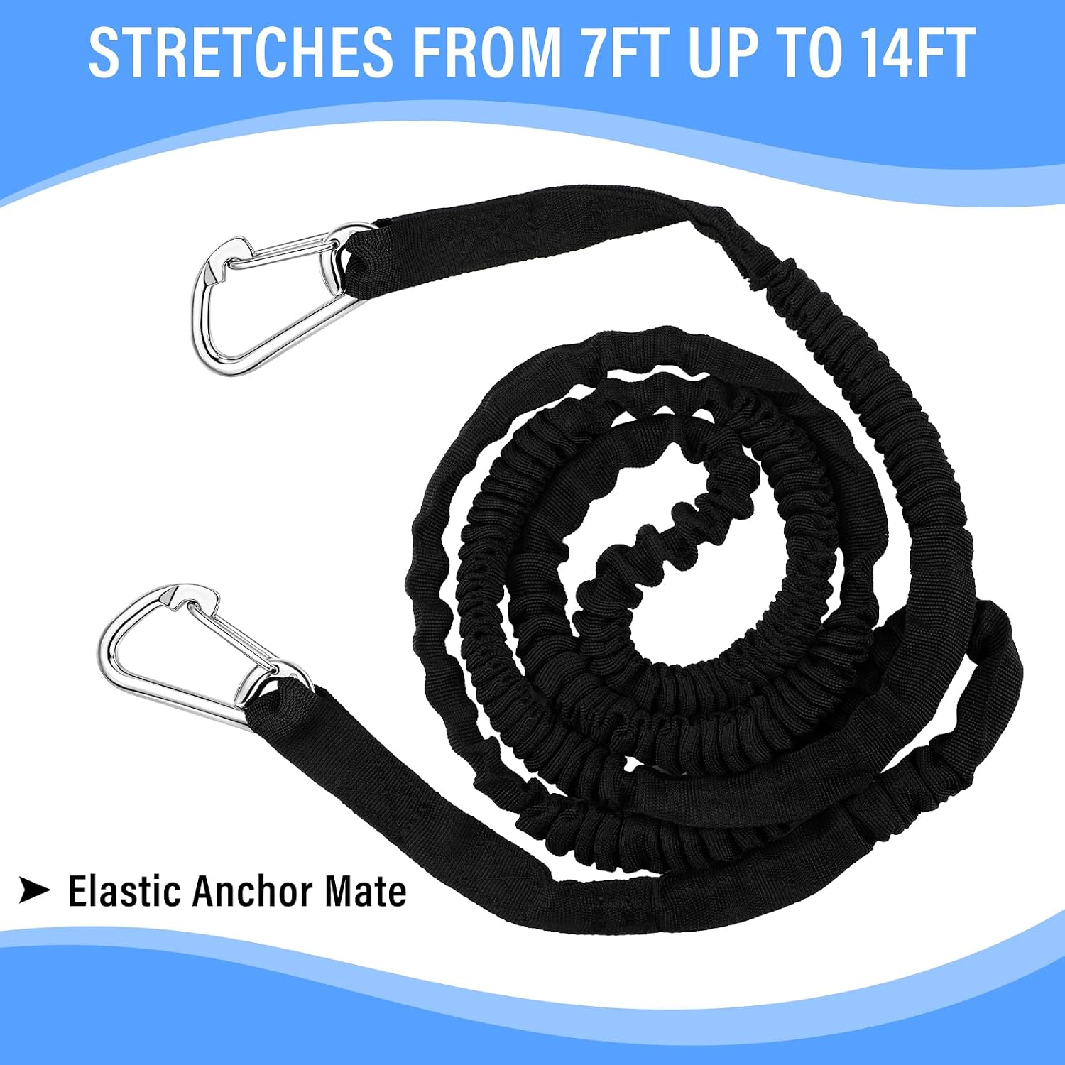 Bungee Anchor Line, 7-14 Inch Adjustable Boat Bungee Dock Lines for Boats, Boat Anchor, Absorbs Shock from Swells & Wind, Prevents Dislodging for Anchoring, Mooring & Tethering