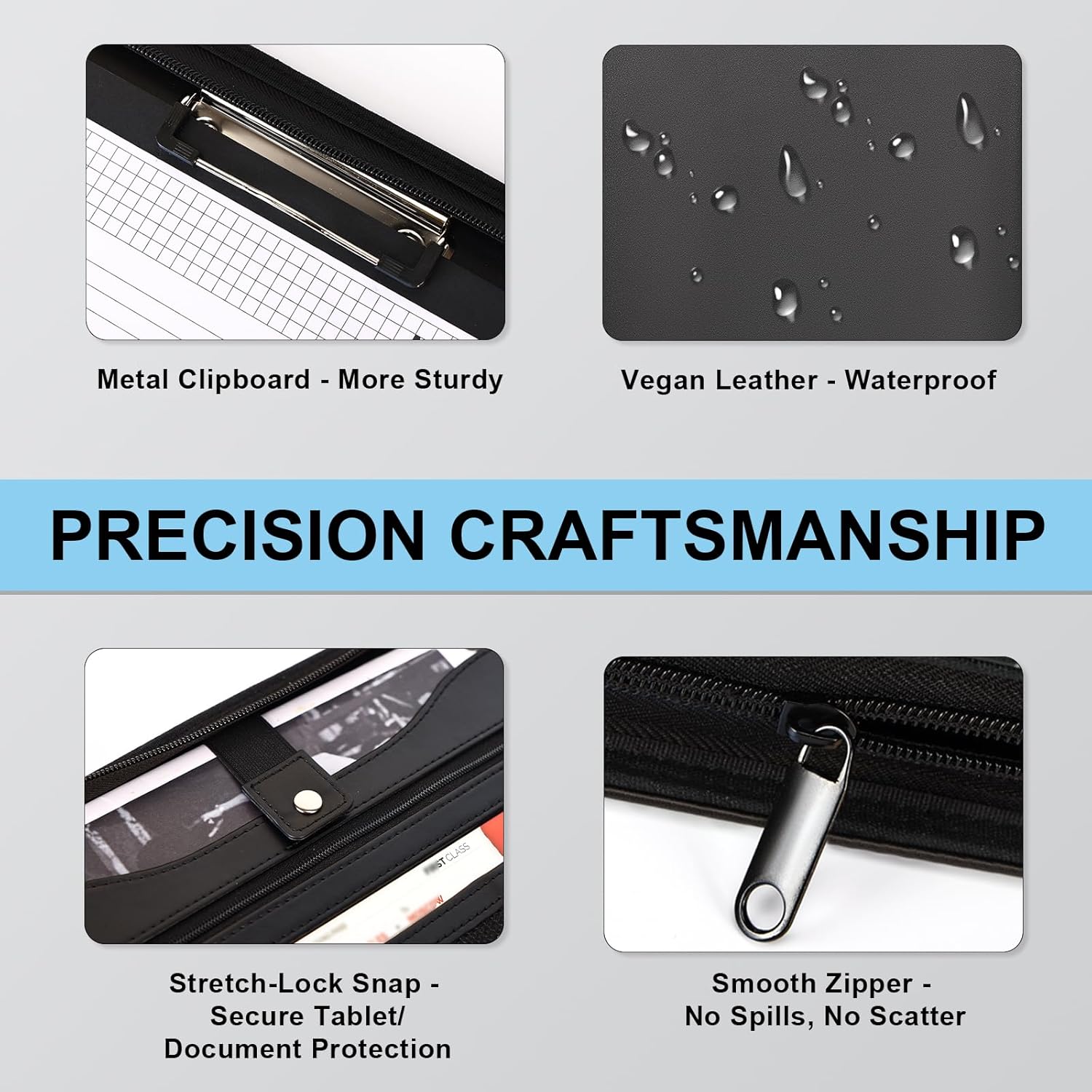 Eshow Leather Portfolio Professional Business Padfolio with Zipper - Interview Resume Notefolio Premium Legal Document Organizer with Card Holder, Writing Pad and File Folders for Men and Women - Image 5