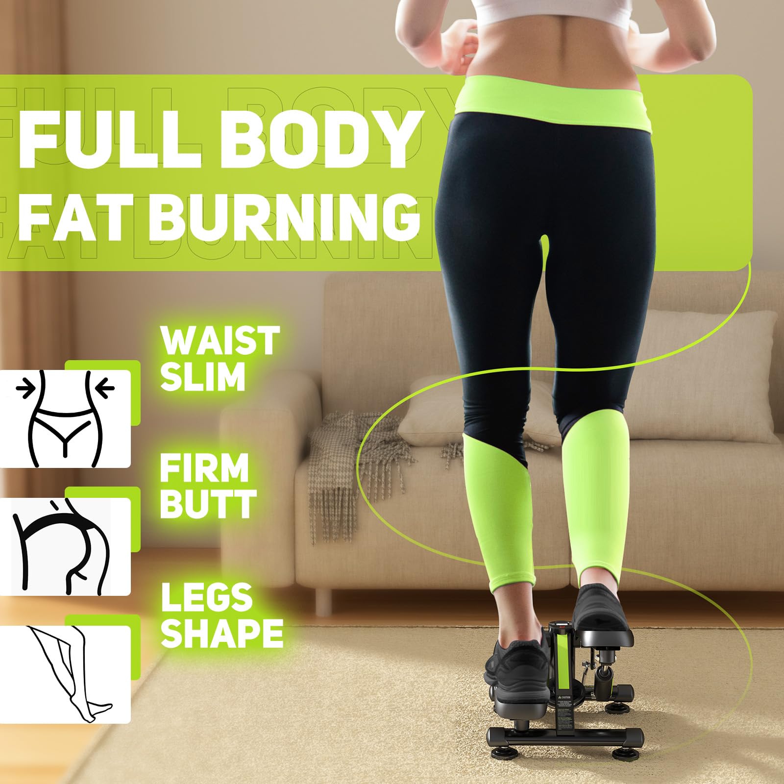 Mini stepper con bande di resistenza, stepper per scale per allenamento a casa, capacità 158,8 kg, macchina passo-passo con monitor LCD