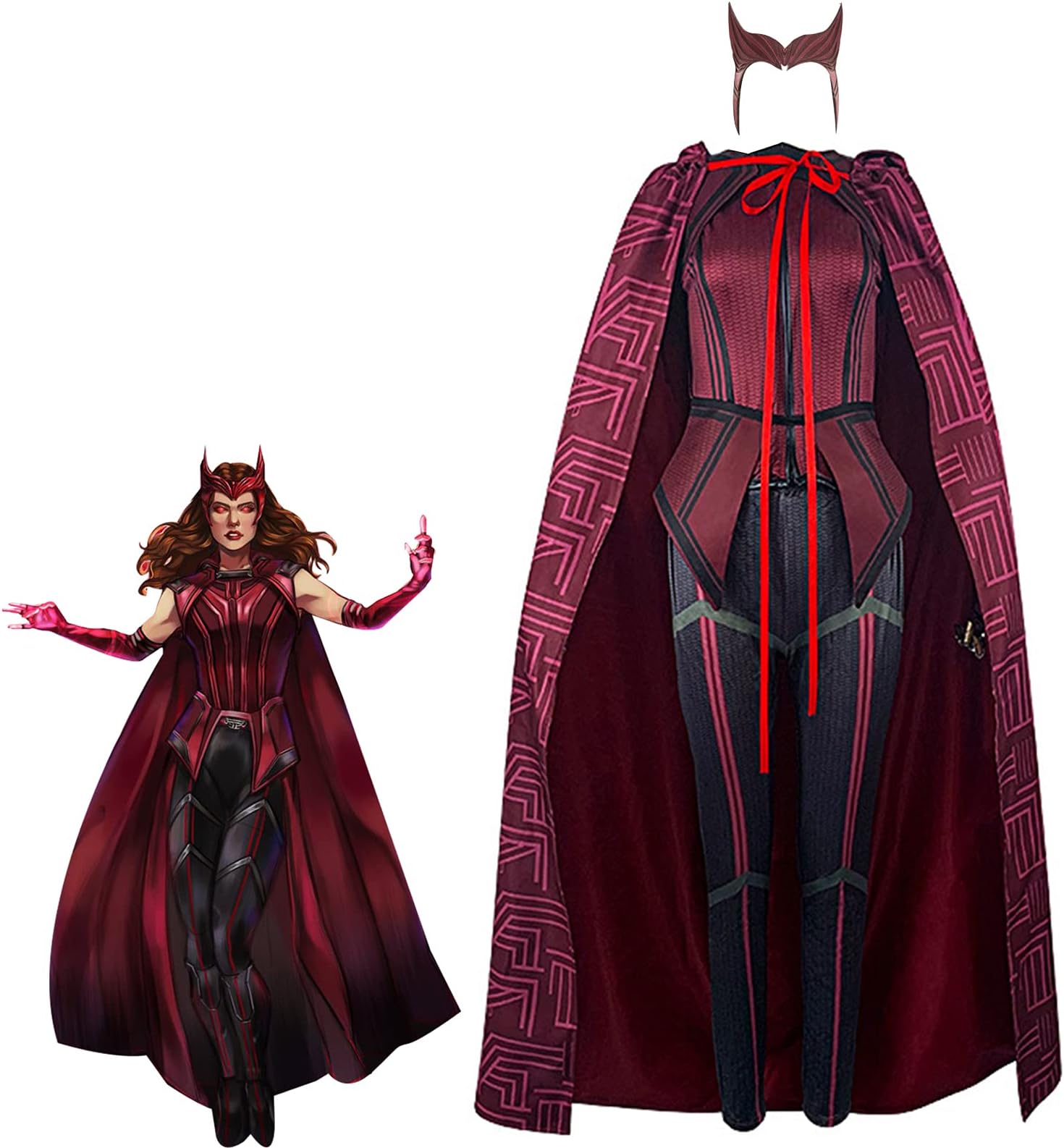 Wanda Maximoff Costume Cosplay Wanda Vision Cloak Top Headpiece Accessory Outfit