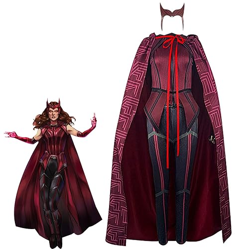 Bulex Wanda Maximoff Costume Cosplay Wanda Vision Cloak Top Headpiece Accessory Outfit - Scarlet Witch - Small