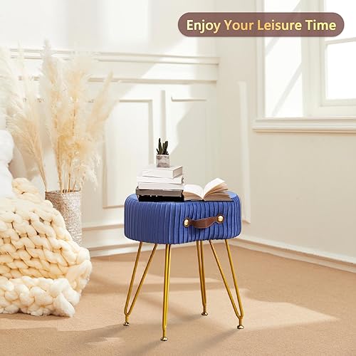 Miniatura 9 de Taburete de tocador, moderno taburete de maquillaje con patas de metal, taburete pequeño otomano de terciopelo, taburetes de maquillaje para tocador