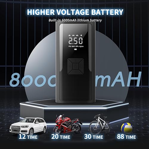 Miniatura 5 de Inflador de neumáticos portátil - Compresor de aire eléctrico de 150 PSI, bomba automática inalámbrica de 12 V CC con batería de 8000 mAh, inflado