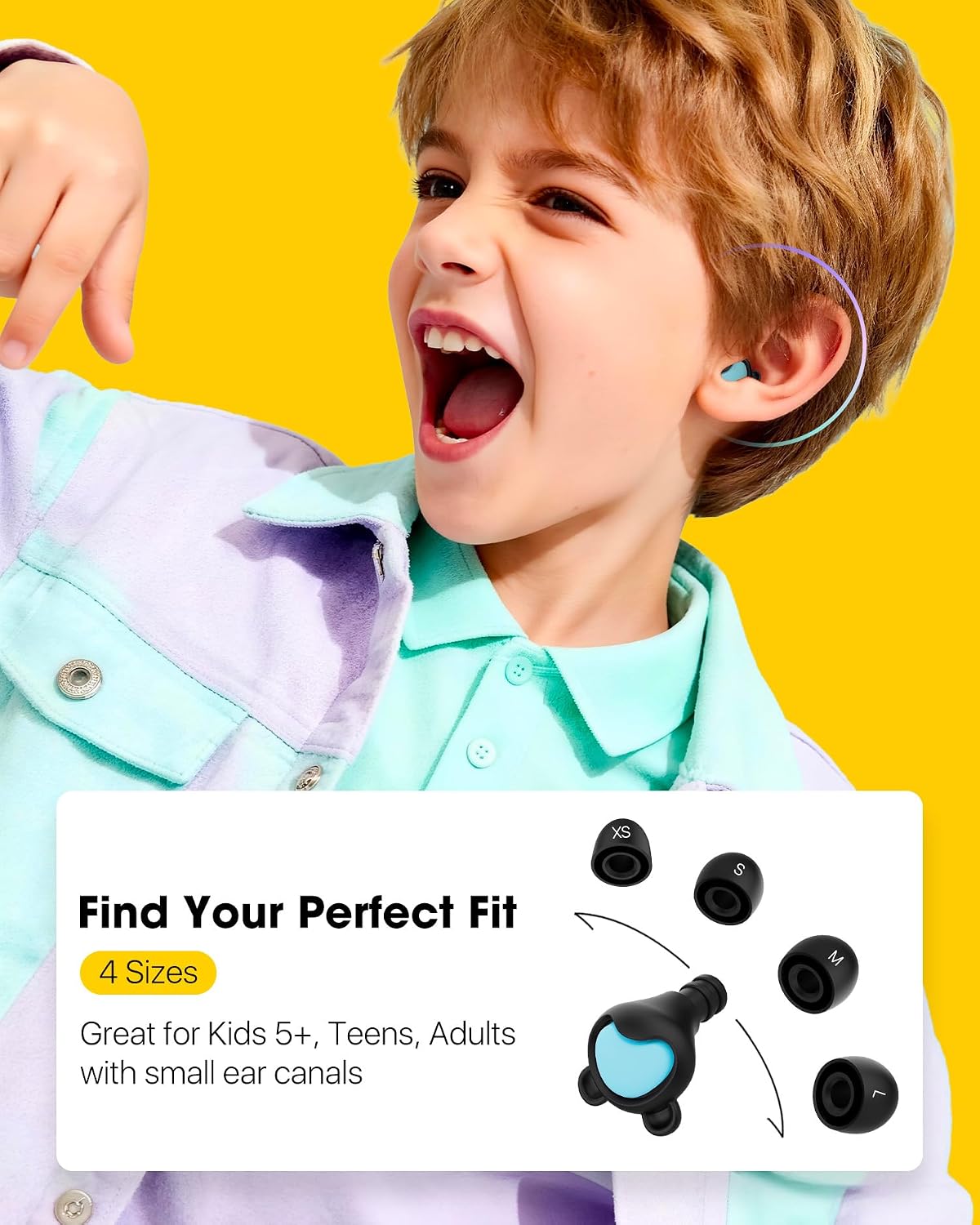 Kids Ear Plugs (6 yrs) - Reusable Everyday Noise Relief Earplugs for Small Ear Canal, Kids Ear Protection for Concerts, Travel, Focus, Socializing, School, Sleep, Sensitivity – 26 dB Noise Reduction