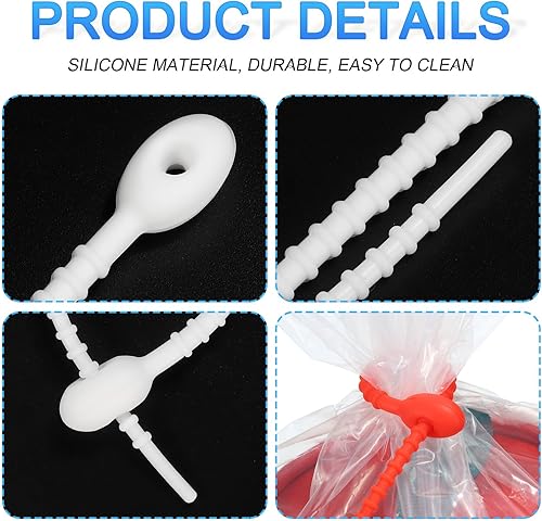 Miniatura 4 de MECCANIXITY Paquete de 20 bridas de silicona reutilizables de 7 pulgadas para el hogar, oficina, cocina, organizador de bolsas de alimentos, gestión