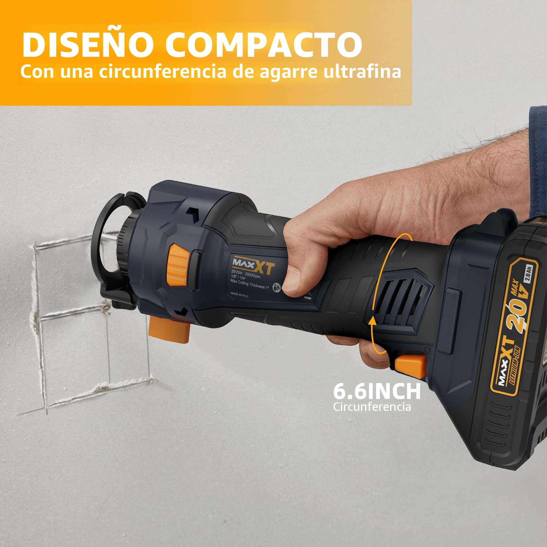 Fresadora de Corte a Batería, MAXXT Sierra de Corte con LED 20V 28000RPM, Herramientas de Corte de Yeso sin Cable para Contrechapado/Madera/Yeso（Incluye Baterías y Cargadores）