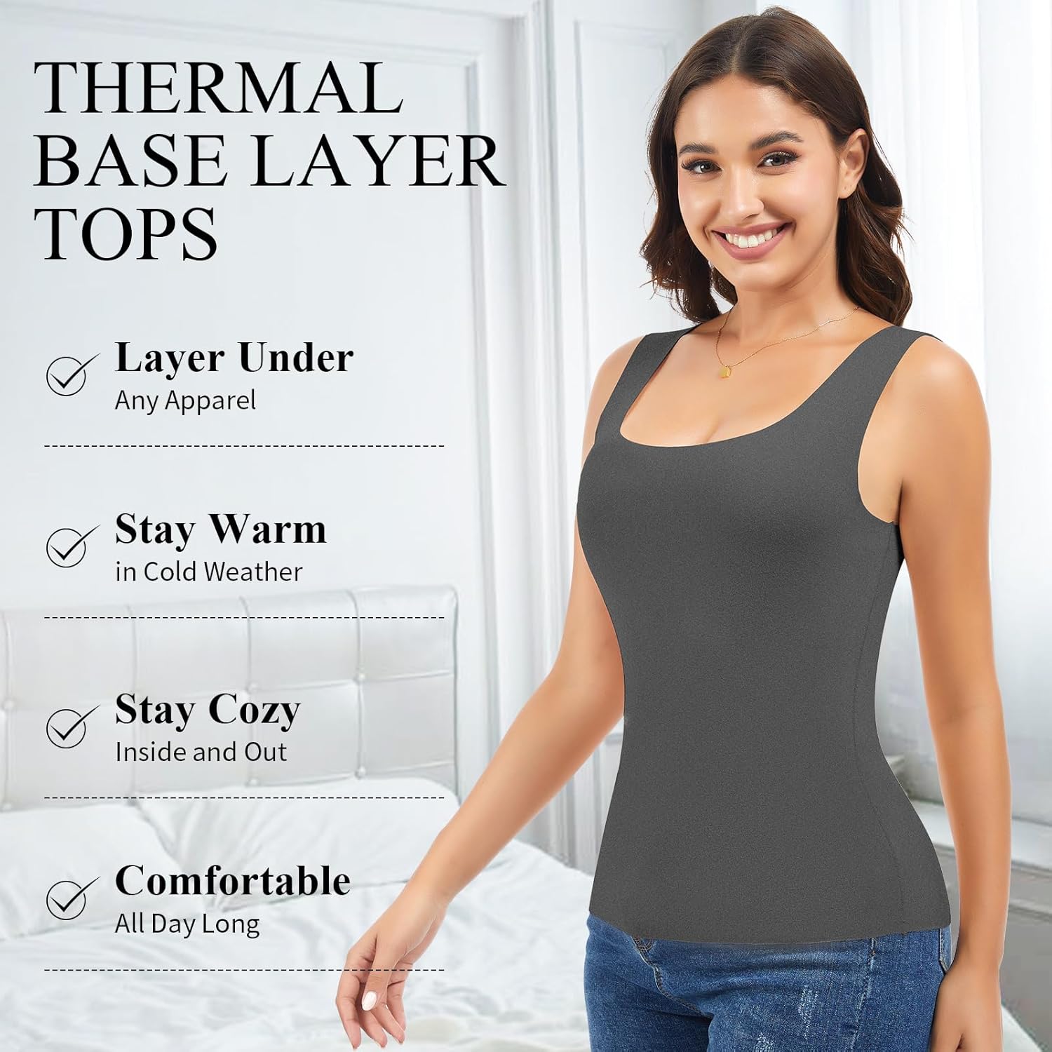 JOYSHAPER Womens Thermal Tank Tops Fleece Cami Underwear Tops Sleeveless Undershirt Warm Base Layer Vest - Image 6