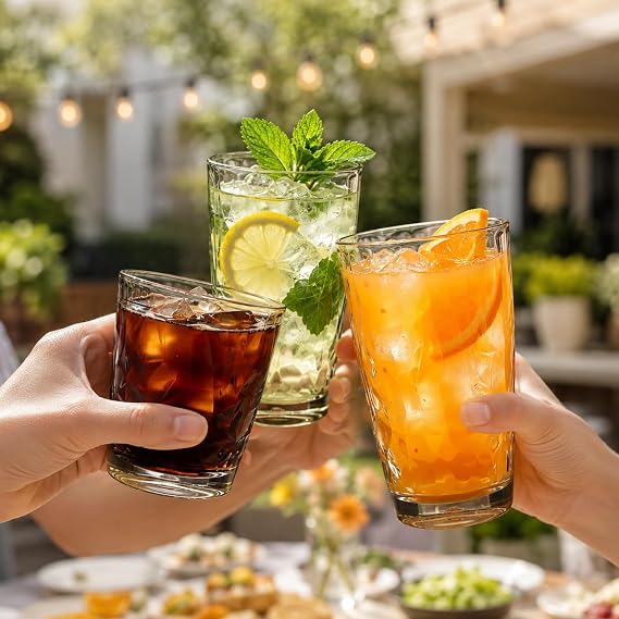 Plastic Water Tumblers, Set of 8, 10oz & 16oz Drinking Glasses