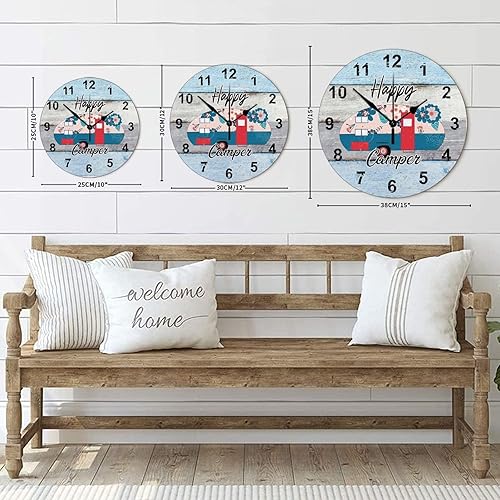 Miniatura 8 de Reloj de pared vintage para campamento, vida feliz, campistas, aventura forestal, reloj de madera rústica, sin tictac, silencioso, funciona con