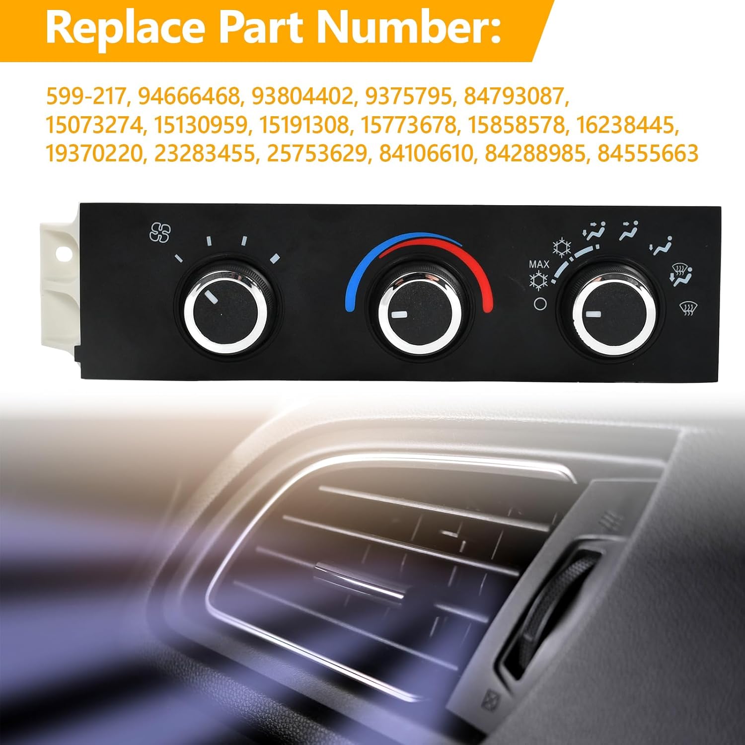 Climate Control Switch Panel Front A/C Heater 599-217, Push Button, Manual, Black