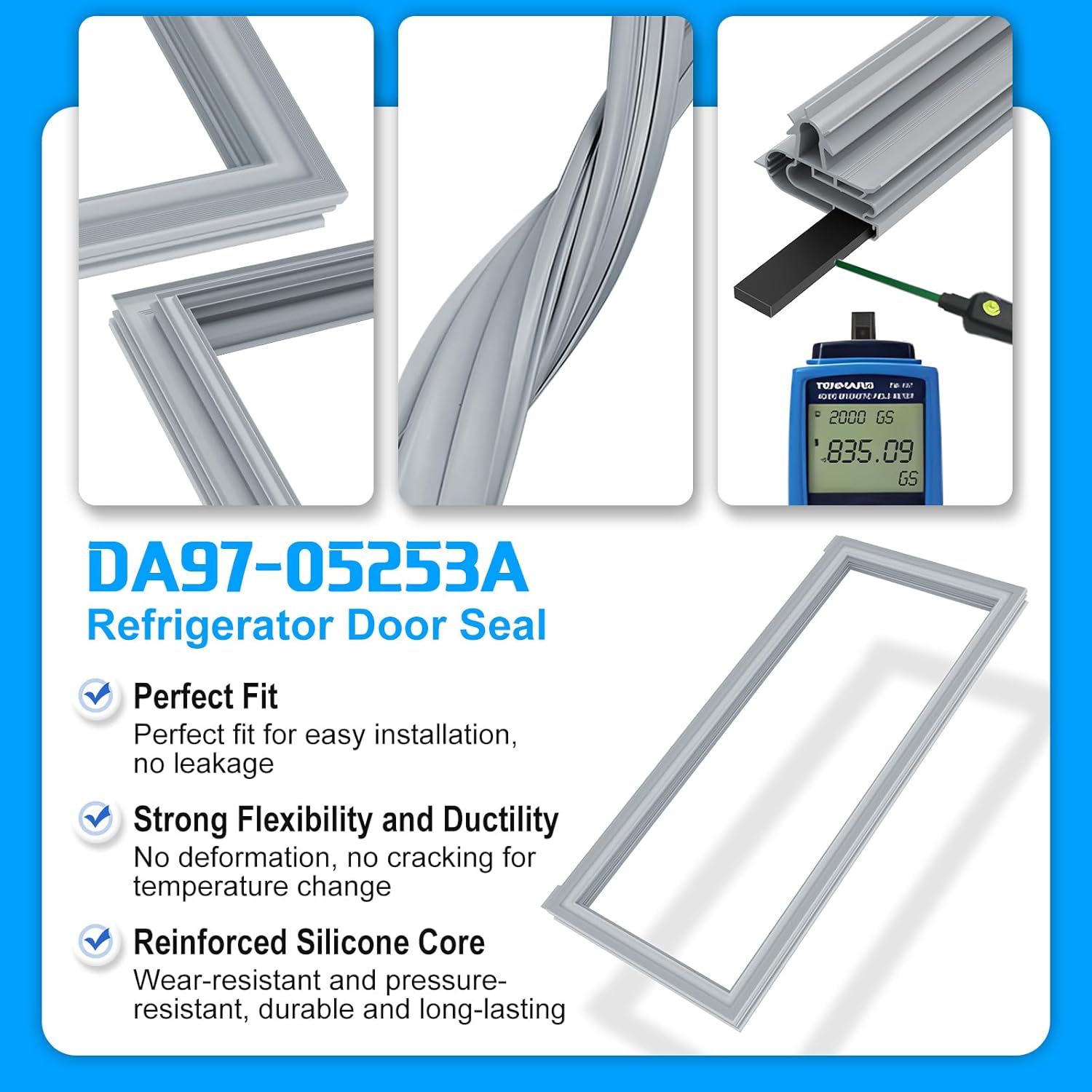 Upgraded DA97-05253A Refrigerator Door Gasket Compatible with Samsung Refrigerator Door Seal Replacement Parts 2049740 AP4169970 PS4173206 EAP4173206 Refrigerator Door Gasket Seal Gray 39.5" x 16.73"
