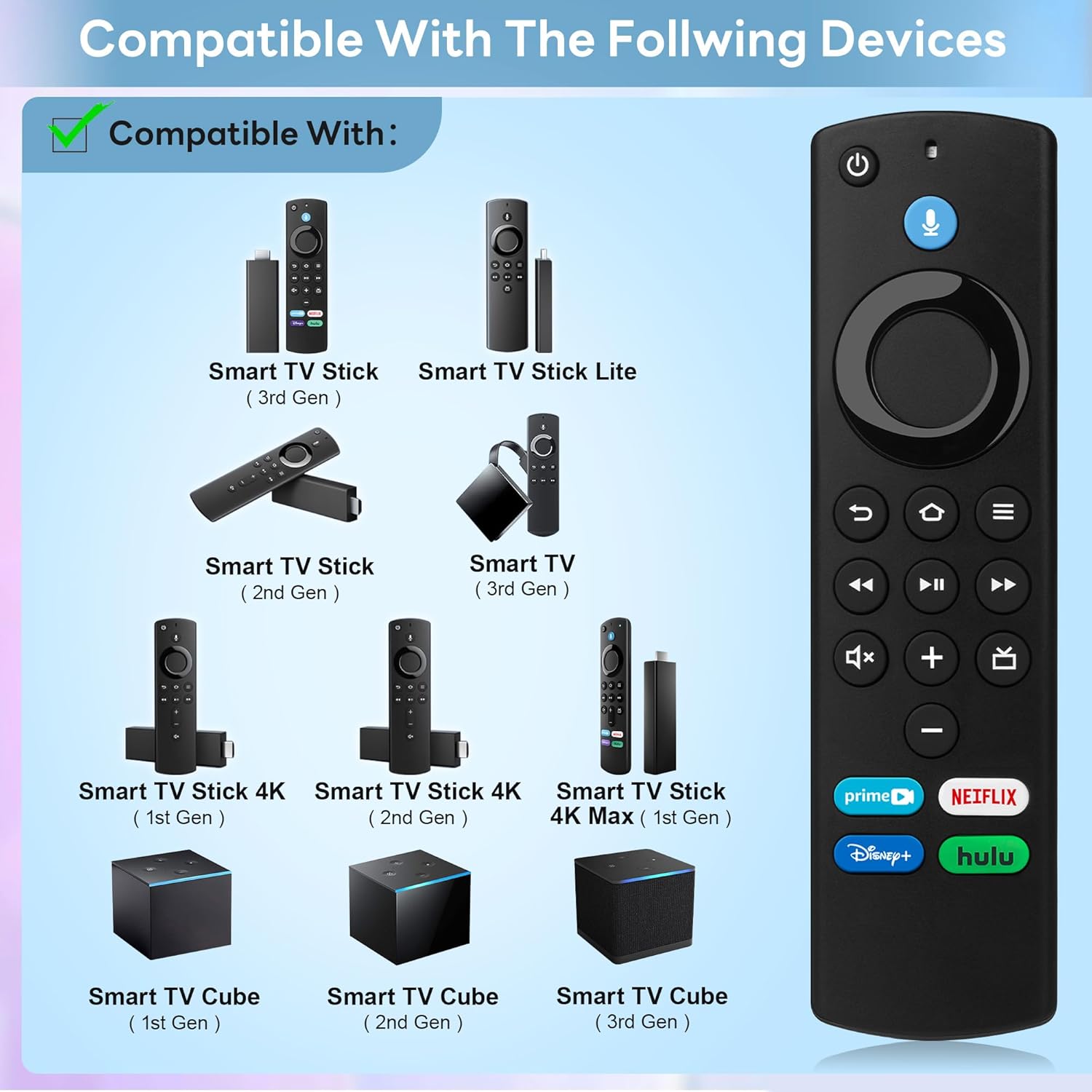Remote Control Replacement 3rd Gen Fit for Fire Smart TV/Insignia/Pioneer/Cube (1st gen/2nd Gen/3rd Gen)/TVs Stick (2nd Gen/3rd Gen/4K/Lite/4K Max), Not for Samsung/Roku-TV - Image 2
