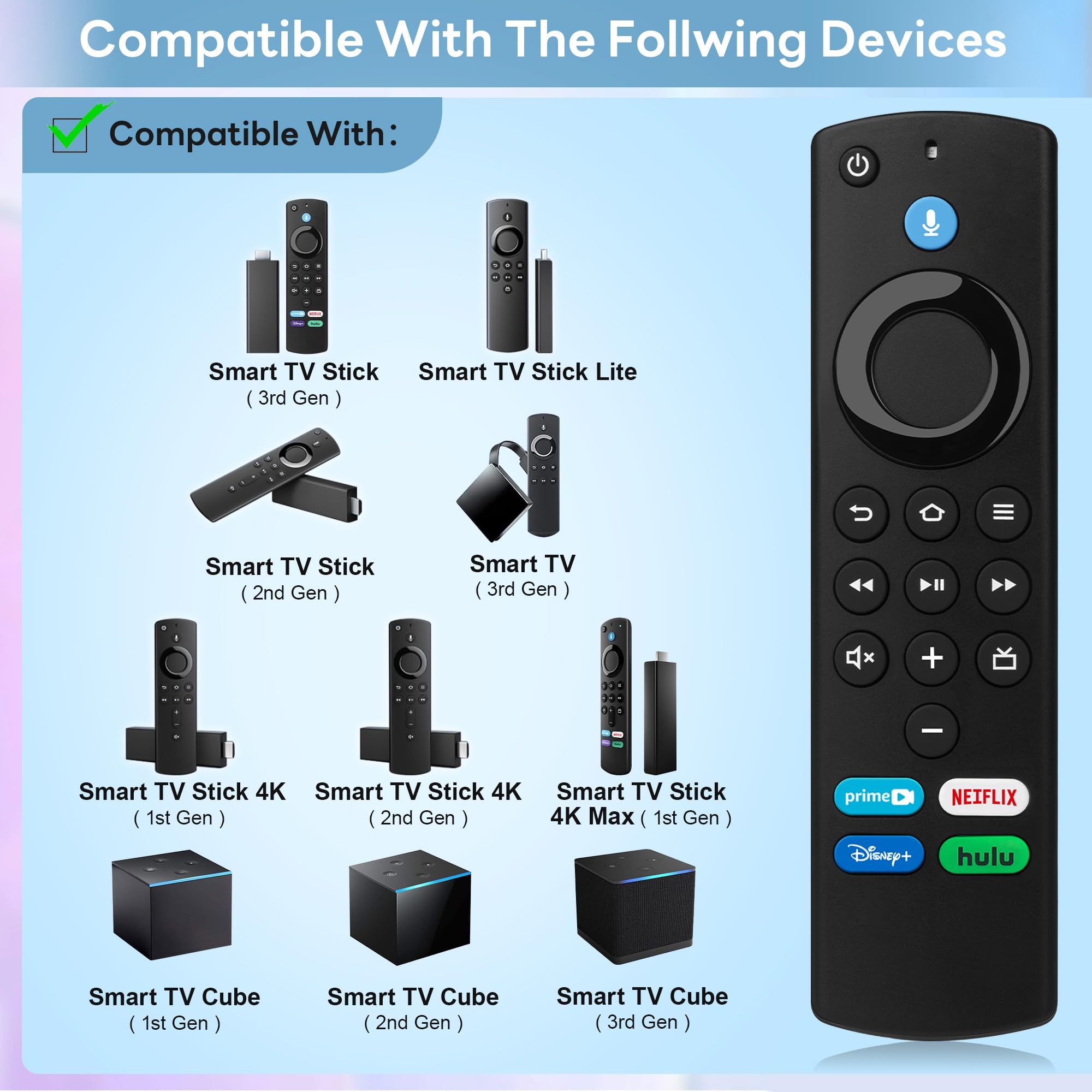 Remote Control Replacement Compatible with Fire Smart TV Stick, for FireStick Remote(2nd Gen/3rd Gen/Lite/4K Max,TVS Cube(1st gen/2nd Gen/3rd Gen,Smart TV 3rd Gen with Voice Controller - 3