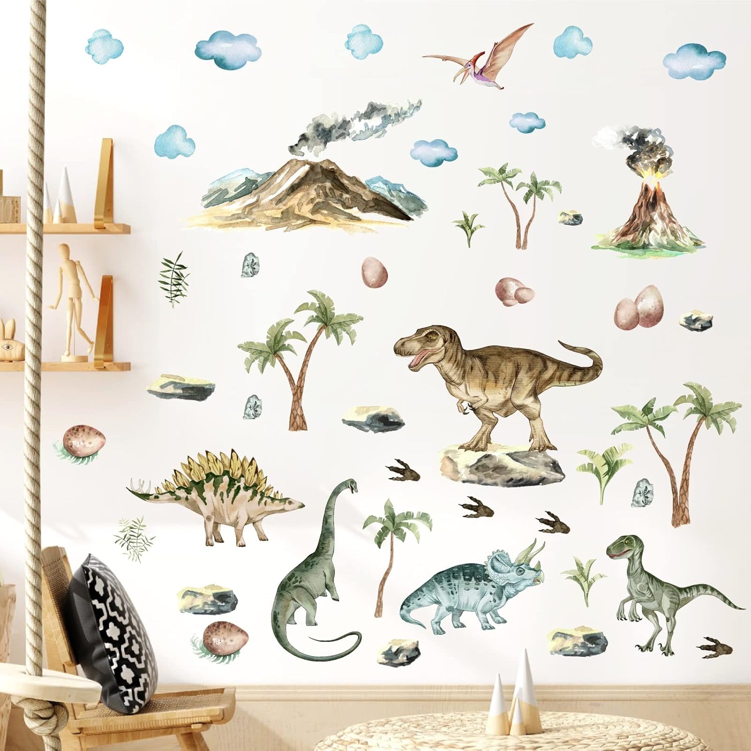 Large Watercolor Dinosaur Wall Decals Creative Animal Dino