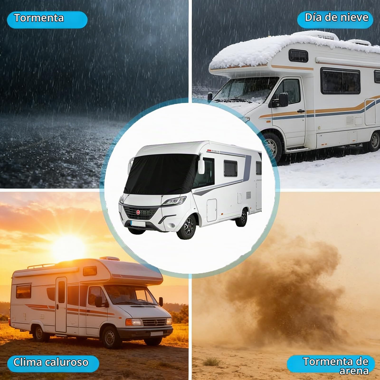 Cubierta para parabrisas de autocaravana integrada, 600d lujo A clase A con cremallera para parabrisas de coche, reemplazo, bloquea los rayos UV - 100% oscurecimiento