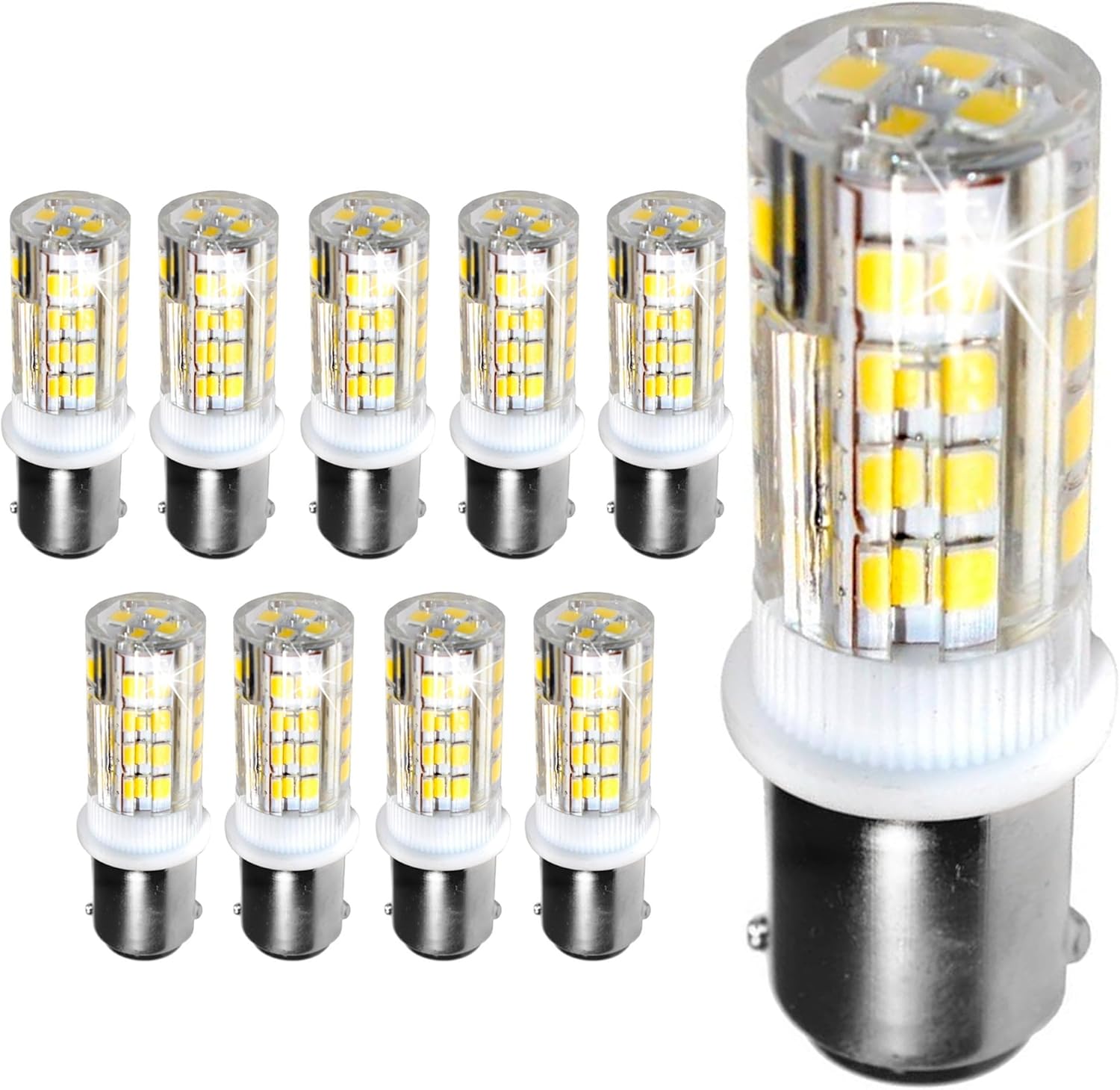 HQRP 10-Pack Dual Contact Bayonet Base Ba15d LED Bulb, Cool White 6300-7000K 32 LEDs SMD 12-24 Volt DC, Navigation and Anchor Light, Interior RV Camper Marine Boat Trailer Lights