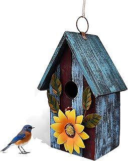 Wood Bird House for Outside, Hanging Bluebird House Nest Box Garden Pati...