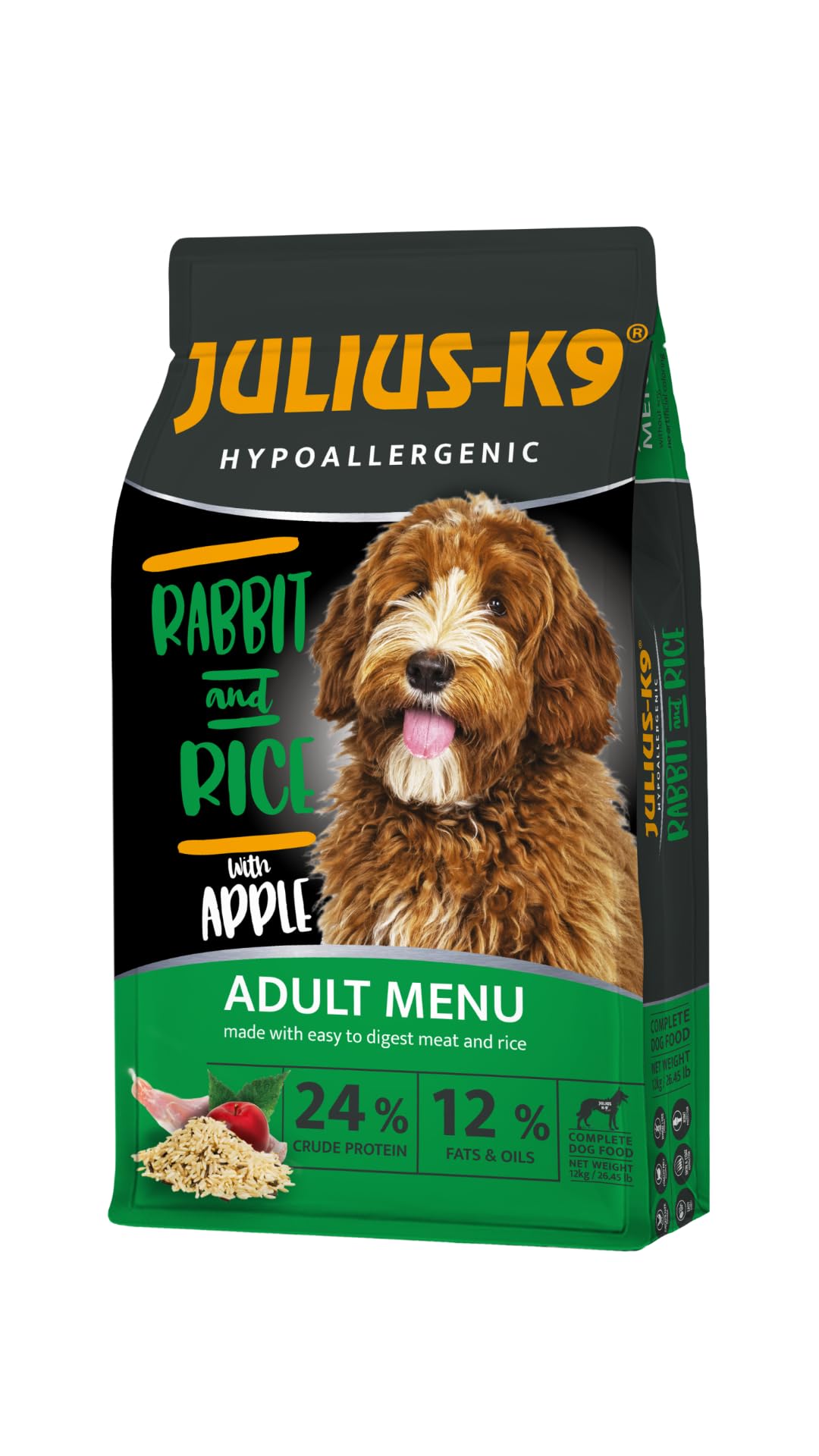 Julius-K9 Rabbit & Rice – Hipoalergiczne karmy dla psów z królikiem i ryżem – łatwo przyswajalna karma dla psów średnich – karma dla psów – 12 kg