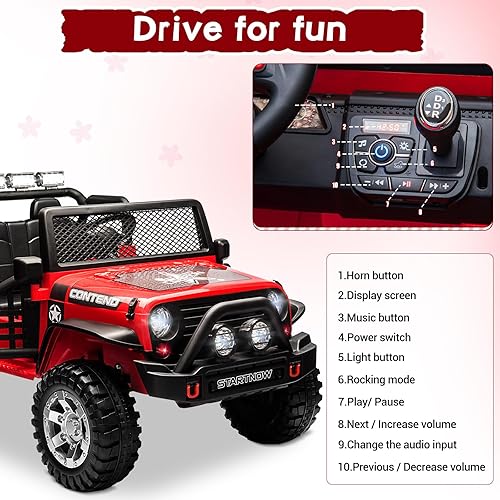 Miniatura 6 de SEHOMY Camión de paseo para niños de 2 plazas con control remoto para padres, vehículos eléctricos para niños con batería de 12 V con un cinturón,