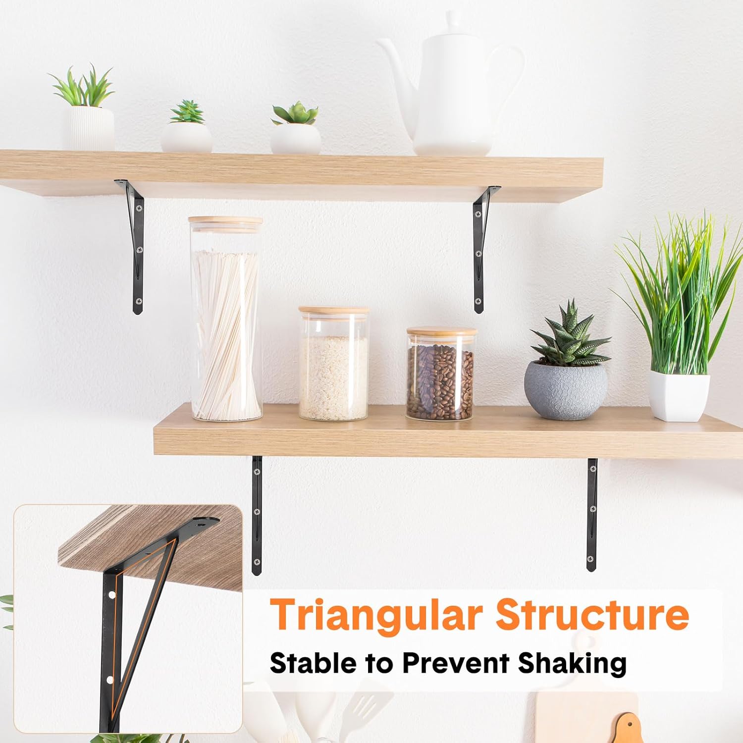 Nuogo 30 Pack Heavy Duty Shelf Brackets Bulk Metal Floating Shelving Support Wall Mounted 90 Degree Triangle Corner L Brackets for Garage with Hardware, Black (11.5 Inch)