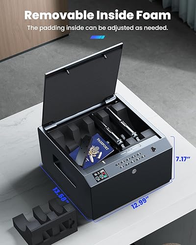 Miniatura 6 de MOLICAR Caja fuerte para armas, 4 pistolas con pantalla LCD de batería de humedad temporal, cajas fuertes biométricas para pistola con puerto USB-C,