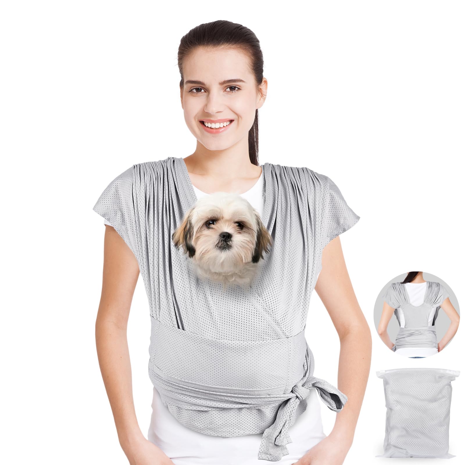 Sac de transport pour chien de petite taille en maille respirante gris