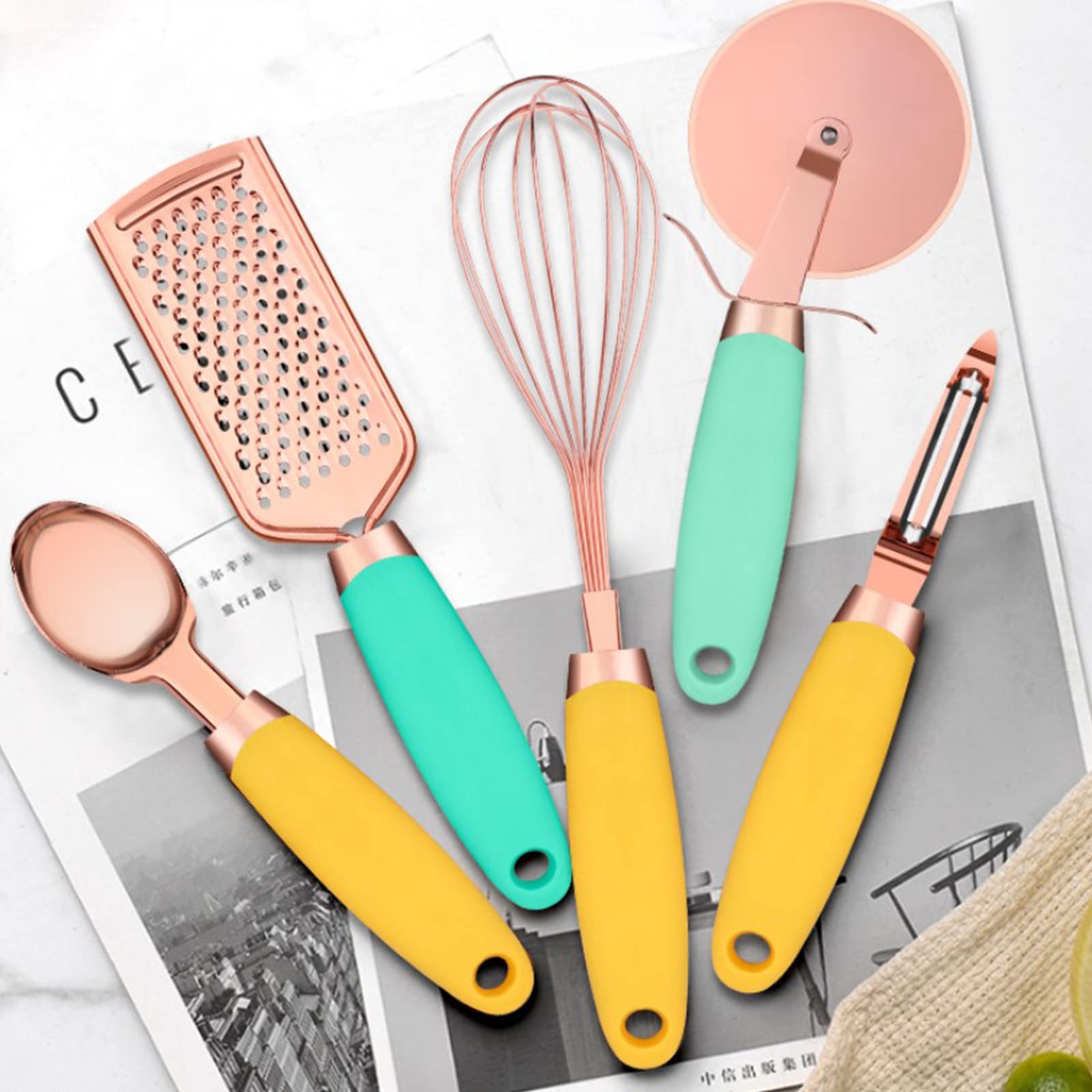 7-teiliges Küchenutensilien-Set aus Edelstahl, antihaftbeschichtet, Eis-Schaufel, Käsereibe, Schneebesen, Backutensilien, Kochgeschirr, Backwerkzeuge und Zubehör für Kinder, Cupcakes, niedliche