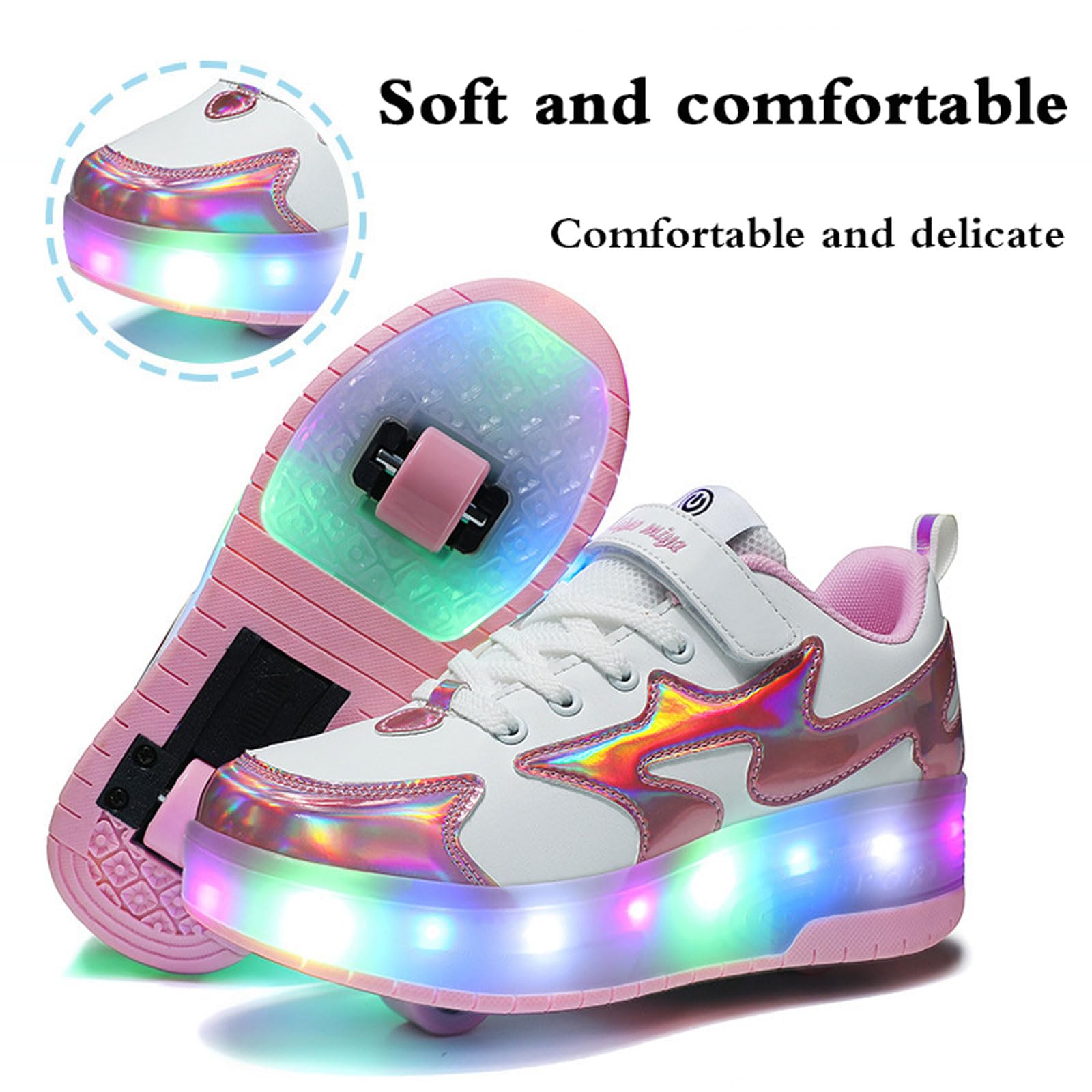 Chaussures à roulettes pour Filles garçons,Patins à roulettes pour Enfants Chaussures à Double Roues,Chaussure a Roulette Fill,Rechargeable,Respirant,pour Pâques,Anniversaire,Noël