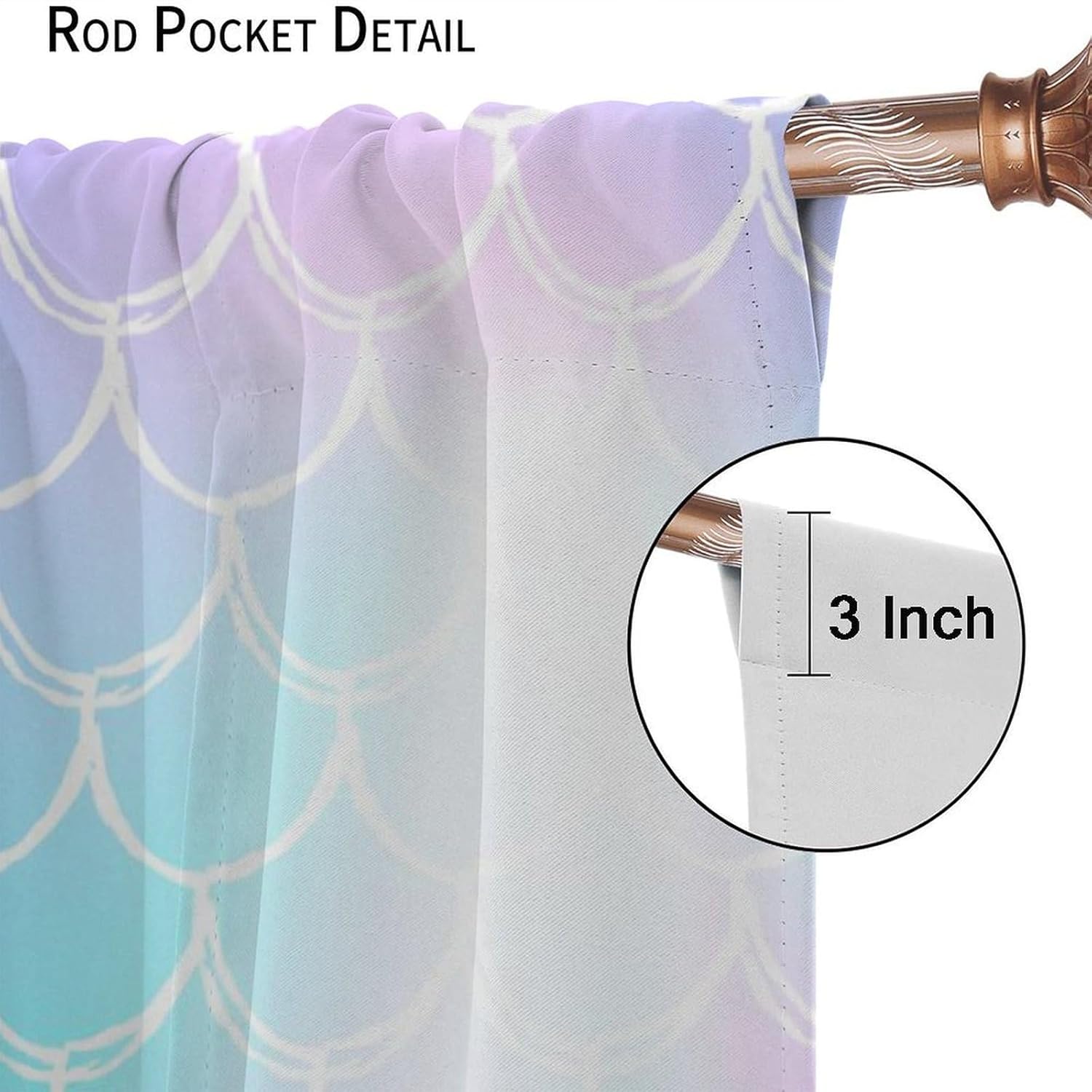 Mermaid Curtains, Cartoon Watercolor Pastel Sea Animal Mermaid Princess Scale Blackout Windows Treatments, Thermal Insulated Drapes For Kids Girls Bedroom Nursery Childcare Rooms Bathroom 42x54in