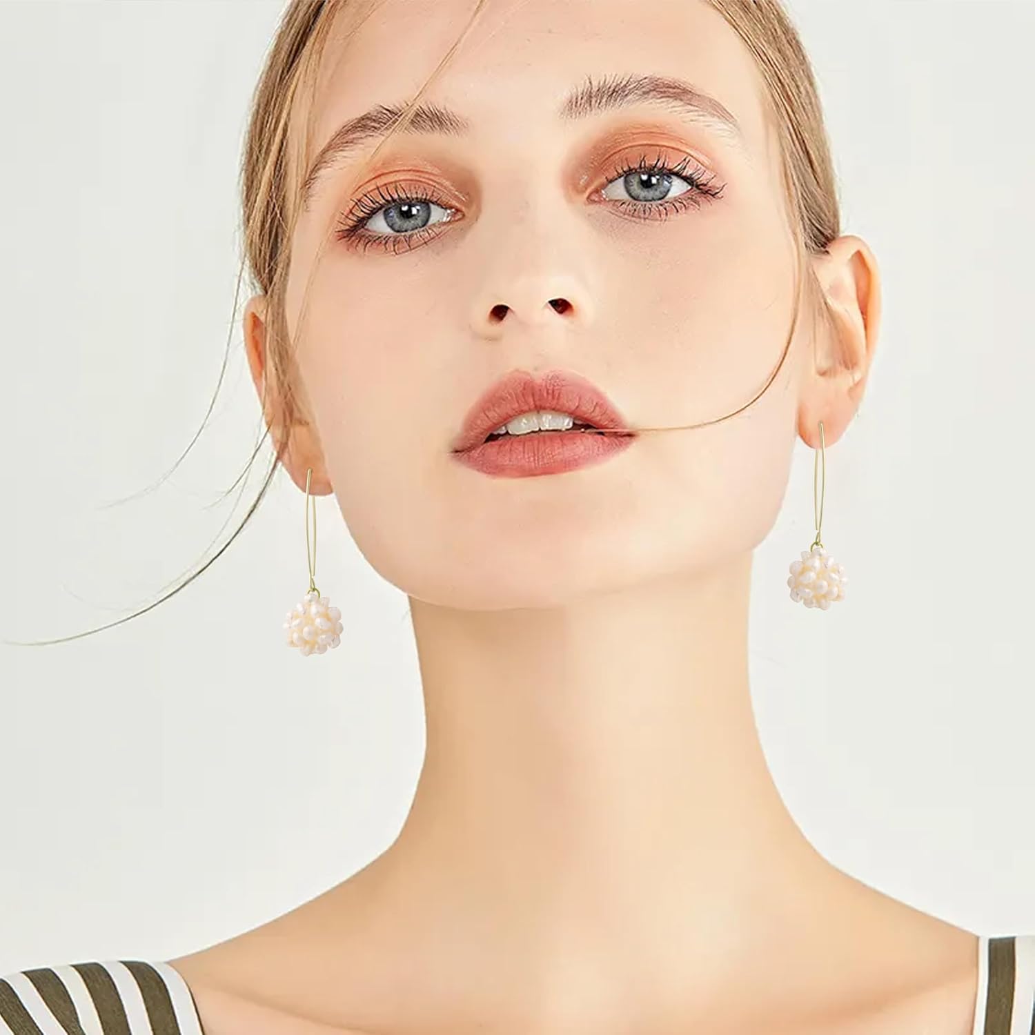 Pearl Ball Dangle Drop Earrings for Women With Butterfly Hook，14K Gold Plated Sterling Silver Bouquet Pearl Cluster Ball Earrings for Wedding Holiday Party Jewelry Gifts