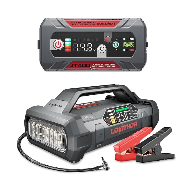 LOKITHOR JT400 2500A Jump Starter and JA401 3750A Jump Starter with Air Compressor 60W Two-Way Fast Charing