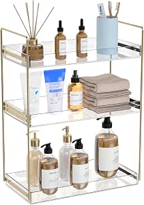 Bathroom Countertop Organizer, 3 Tier Acrylic Vanity Shelf, Gold