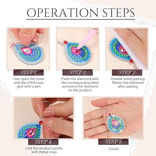 Miniatura 4 de Kigeli Juego de 20 pares de aretes de pintura de diamantes para la fabricación de joyas, aretes colgantes bohemios 5D para manualidades, dijes