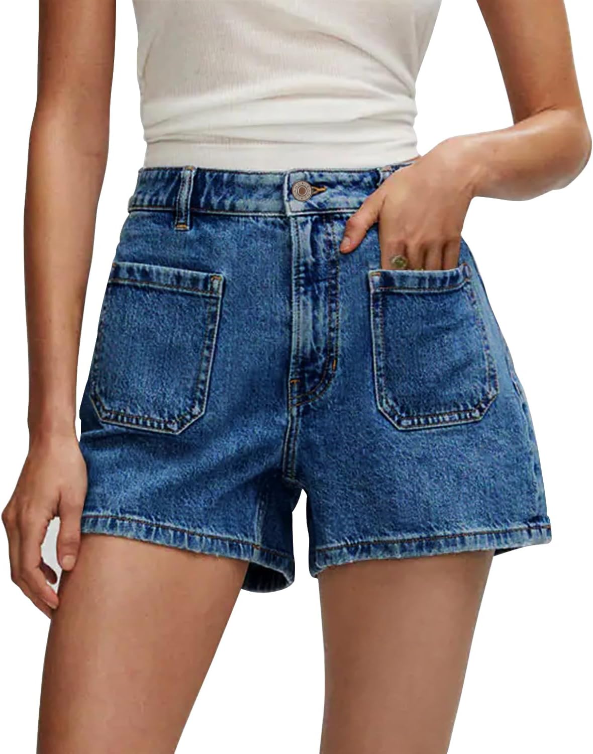 onlypuff Women Ripped Denim Shorts Distressed Mid Rise Stretchy Casual Jean Shorts