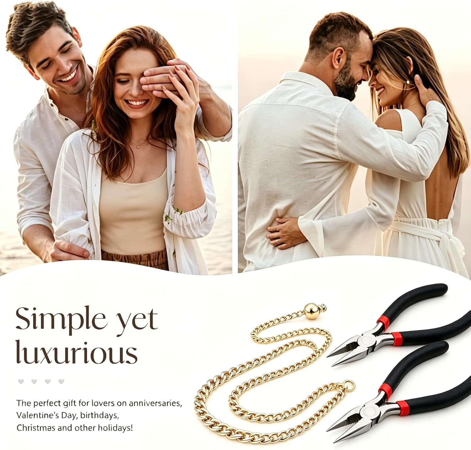 AJVFB Couples Permanent Bracelet Kit, DIY Infinity Jewelry Set with Gold & Silver Plated Chains and Pliers. Create Matching Locked Bracelets for Anniversary, Date Night and Gifting. (Gold & Silver)
