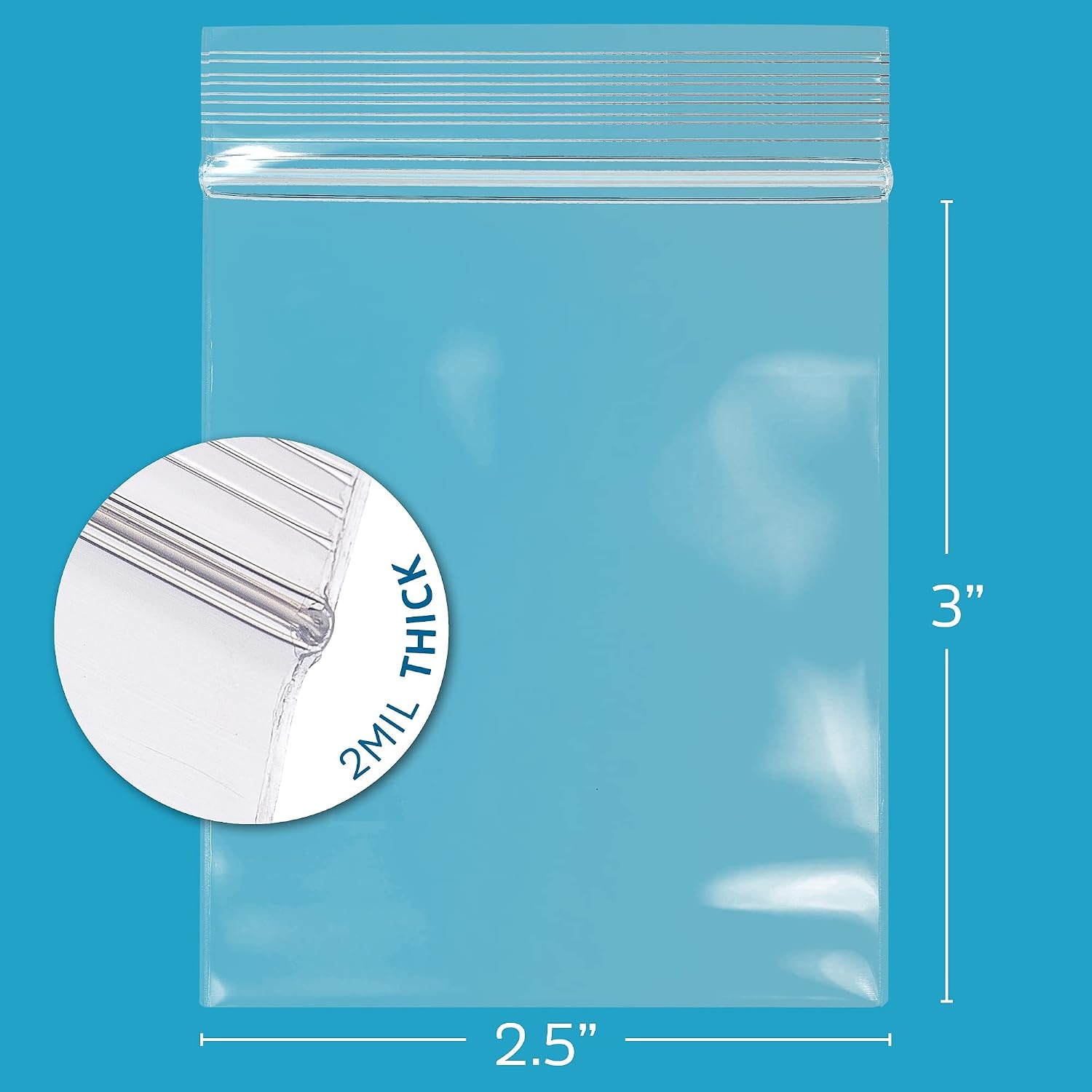 GPI - Pack of 500, 2.5" x 3" 2 Mil Thick - Clear Plastic Reclosable Zip Bags - Bulk, Strong & Durable Poly Baggies with Resealable Zip Top Lock for Travel, Storage, Packaging & Shipping