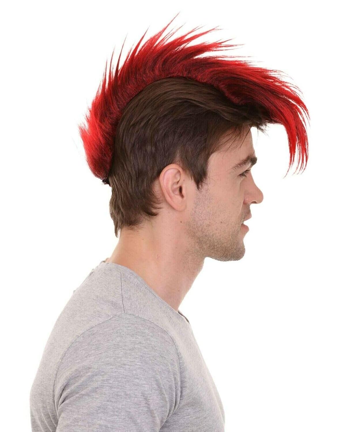 Men's Halloween Mohawk Wig in Red & Black | Adults Short Hair Wigs for Men | Synthetic Fiber Cosplay Hair Accessories | Ideal for Christmas and Costume Party