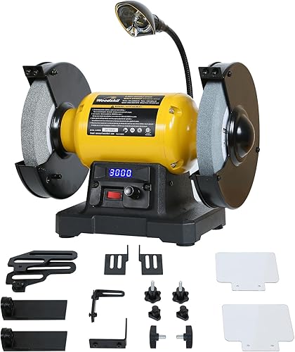 Vista 16 de Amoladora de banco de 8 pulgadas de 4.8 A, 3/4 HP, molinillo de mesa de 3600 rpm con dos máscaras protectoras para ojos y dos muelas abrasivas