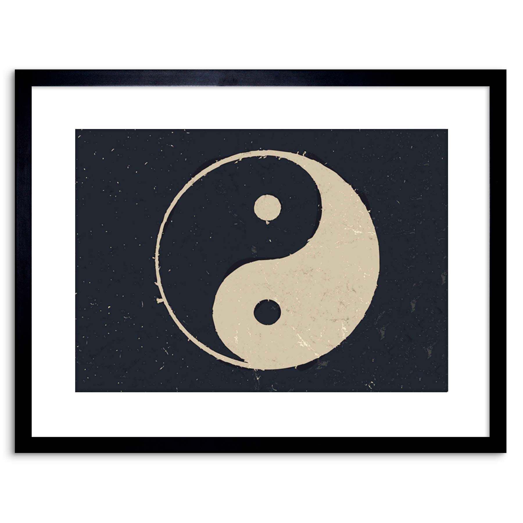 Wee Blue Coo Painting Drawing Taoist Philosophy Yin Yang Black White Framed Wall Art Print