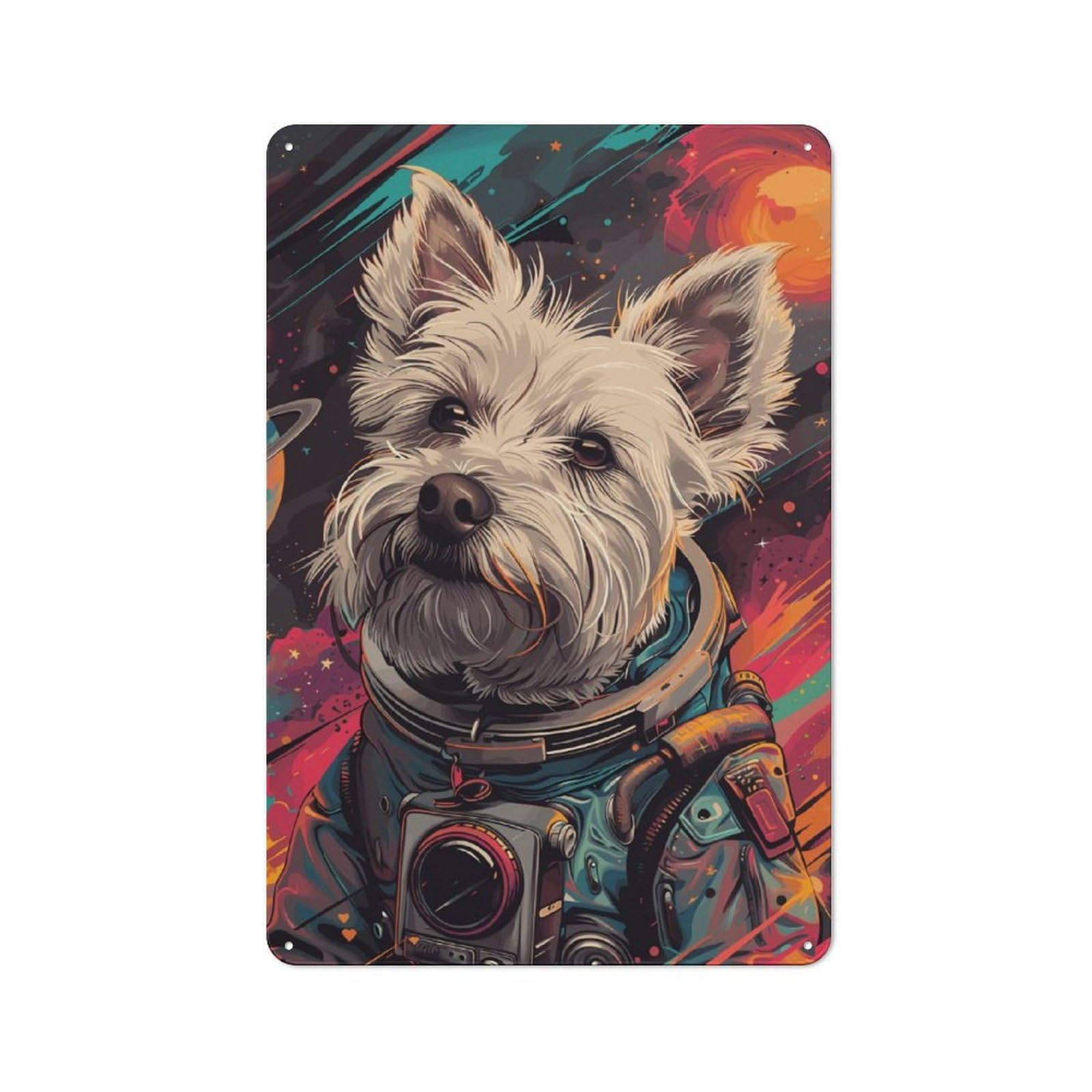Junmoney Astronaut Space Terrier Vintage Tin Sign 30X20cm For Pub Or Café, For Everyday Room Decor With A Vintage Look