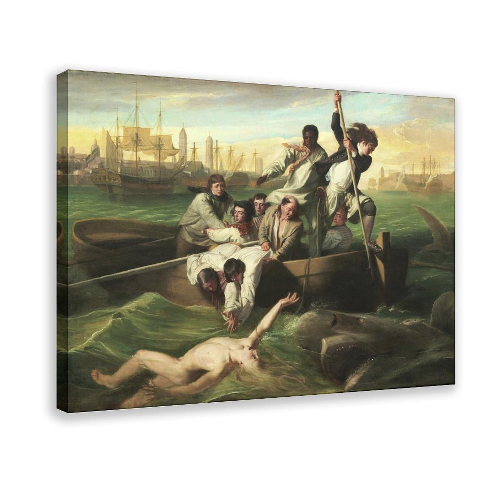 DFJyjFGJJ John Singleton Copley,Watson And The Shark Canvas Wall Art Print Poster For Home School Office Decor 20" L X 30" W