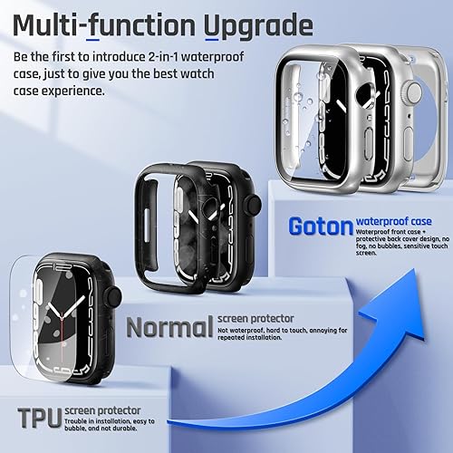 Miniatura 2 de Goton Funda impermeable 2 en 1 para Apple Watch Series 8 y Series 7 de 1.772in, protector de pantalla de vidrio 360, parachoques duro de